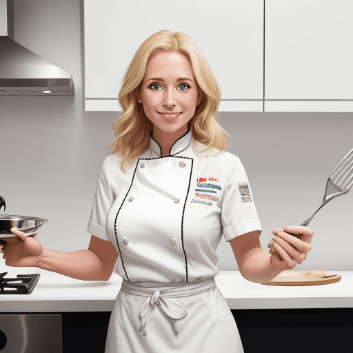 AI generated: "A 30-year-old American woman with blonde hair, standing confidently in a modern kitchen. She is wea...