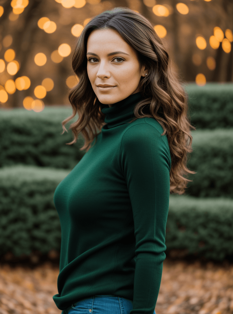 AI generated: A beautiful portrait of a brune 40 yo woman, long and curly hair, green eyes, professional model pos...