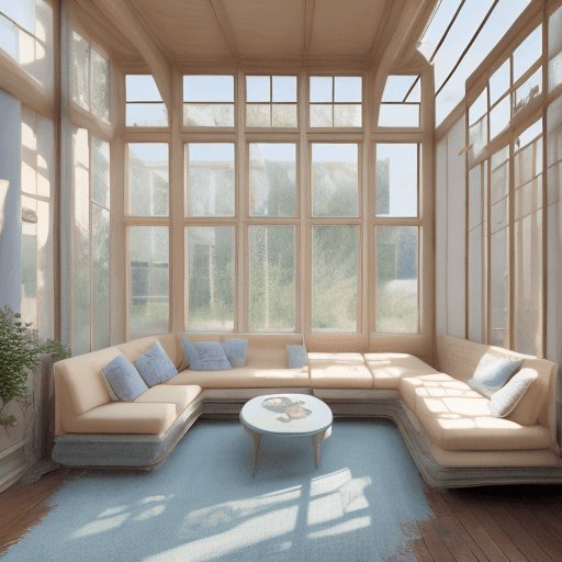 AI generated: High resolution photography interior design, dreamy sunken living room conversation pit, wooden floo...