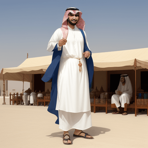 AI generated: saudi man selling shoes wearing shemagh , in the style of moosa al halyan, hendrick cornelisz vroom,...