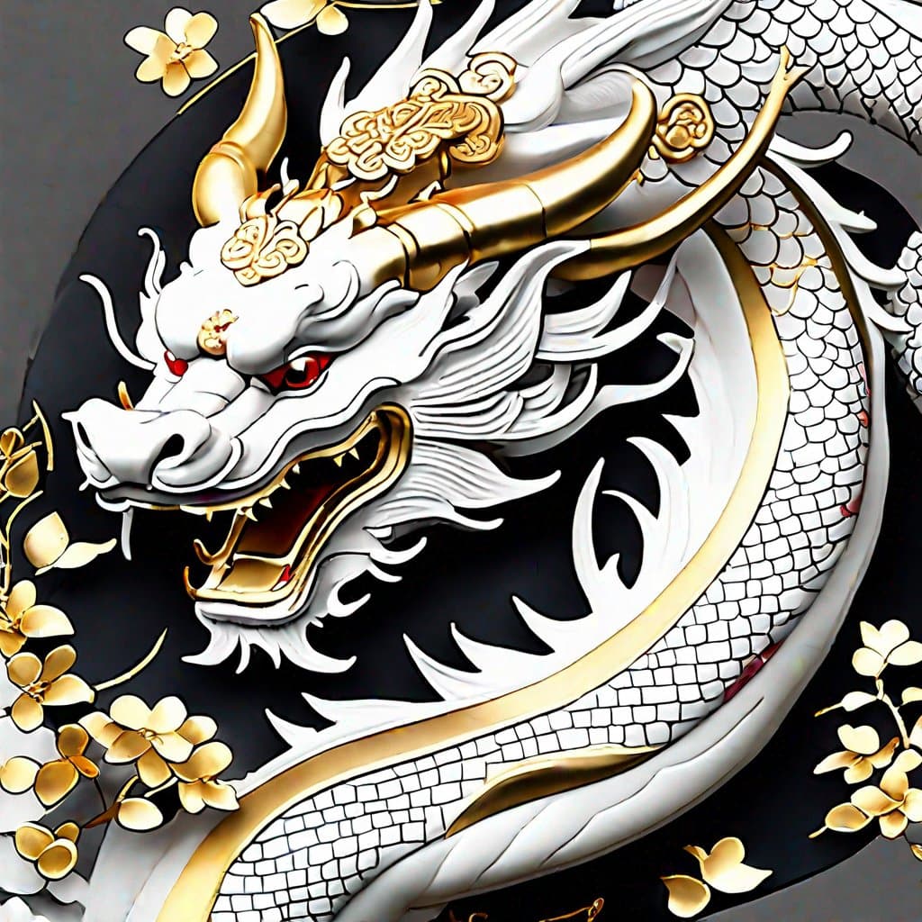AI generated: pretty and coquettish, Tradition Chinese Ink Painting, dragon, high angle view, octane render, sculp...