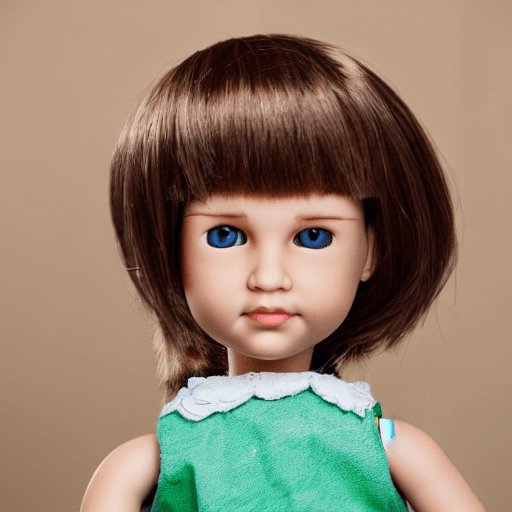 AI generated: beautiful girl with brown hair and green eyes, she has a doll's facial features