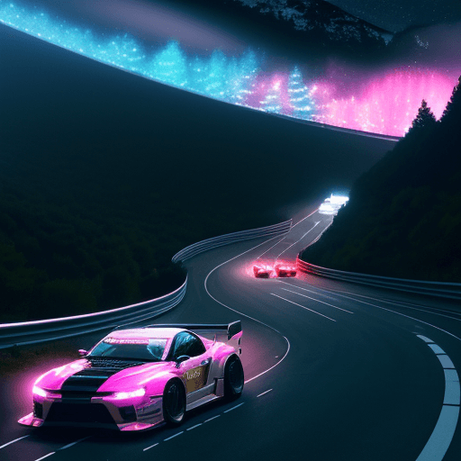 AI generated: Japanese drifting cars on a mountain road at night with spectators on the sides. Show dynamic drift ...