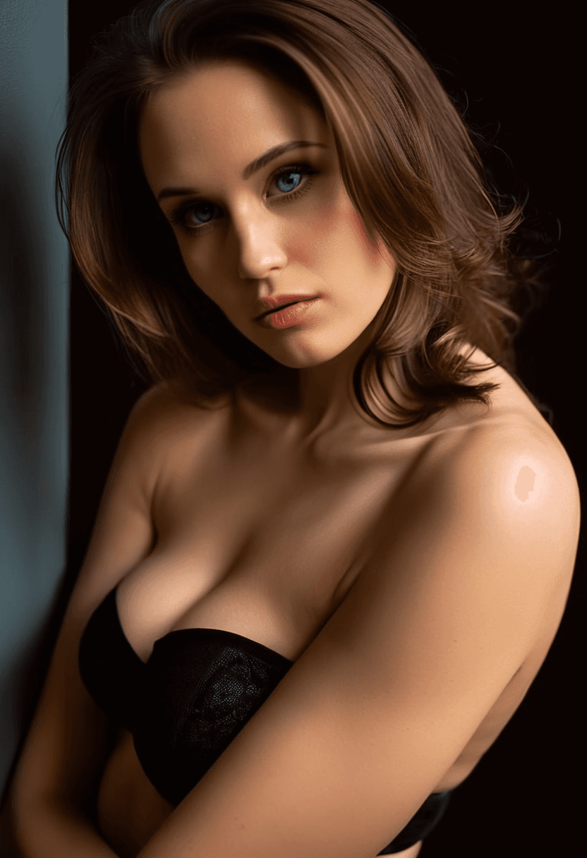 AI generated: HDR photo of beautiful fair skin woman with long light brunette hair, fit body, light-blue eyes, fro...