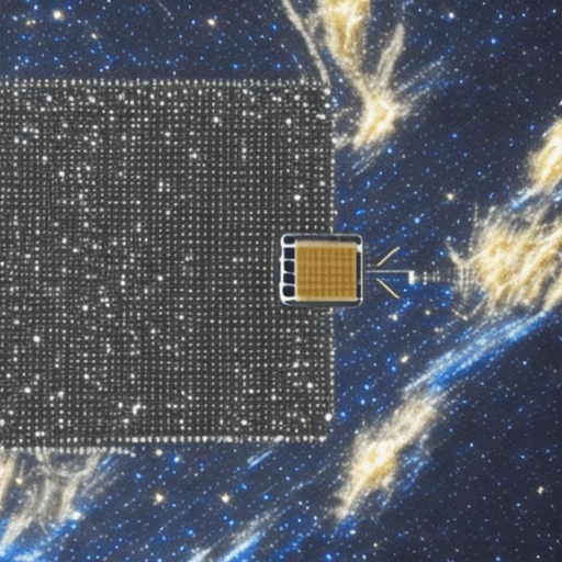 AI generated: a micro chip in space with connections to stars