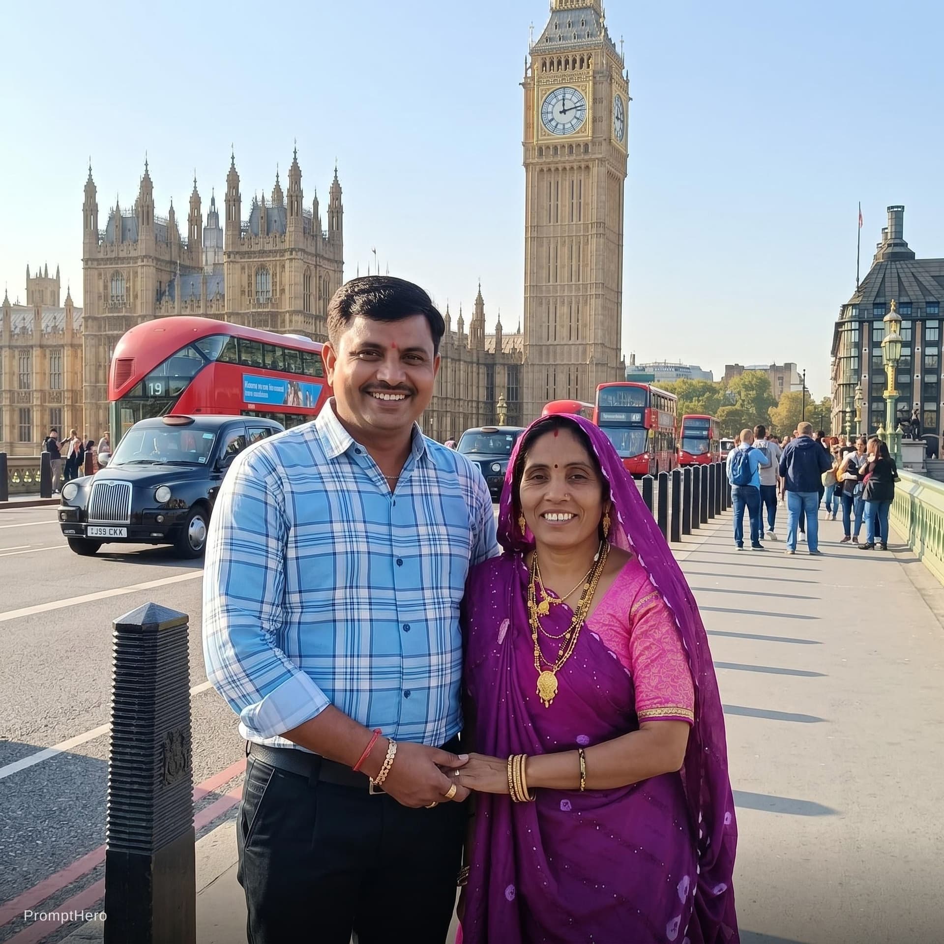AI generated: Want to make image that couple of photo attached are in London 