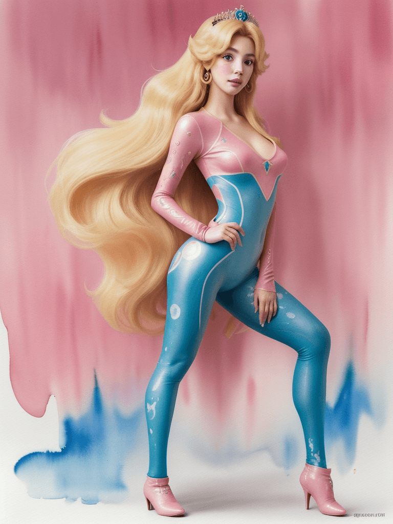 AI generated: Portrait of Princess Peach, long hair, highly detailed face,  attractive, coloeful, moto gear, tight...