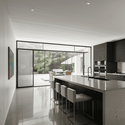 AI generated: a high resolution photograph of the interior of the home which should be open and spacious, with 8 t...