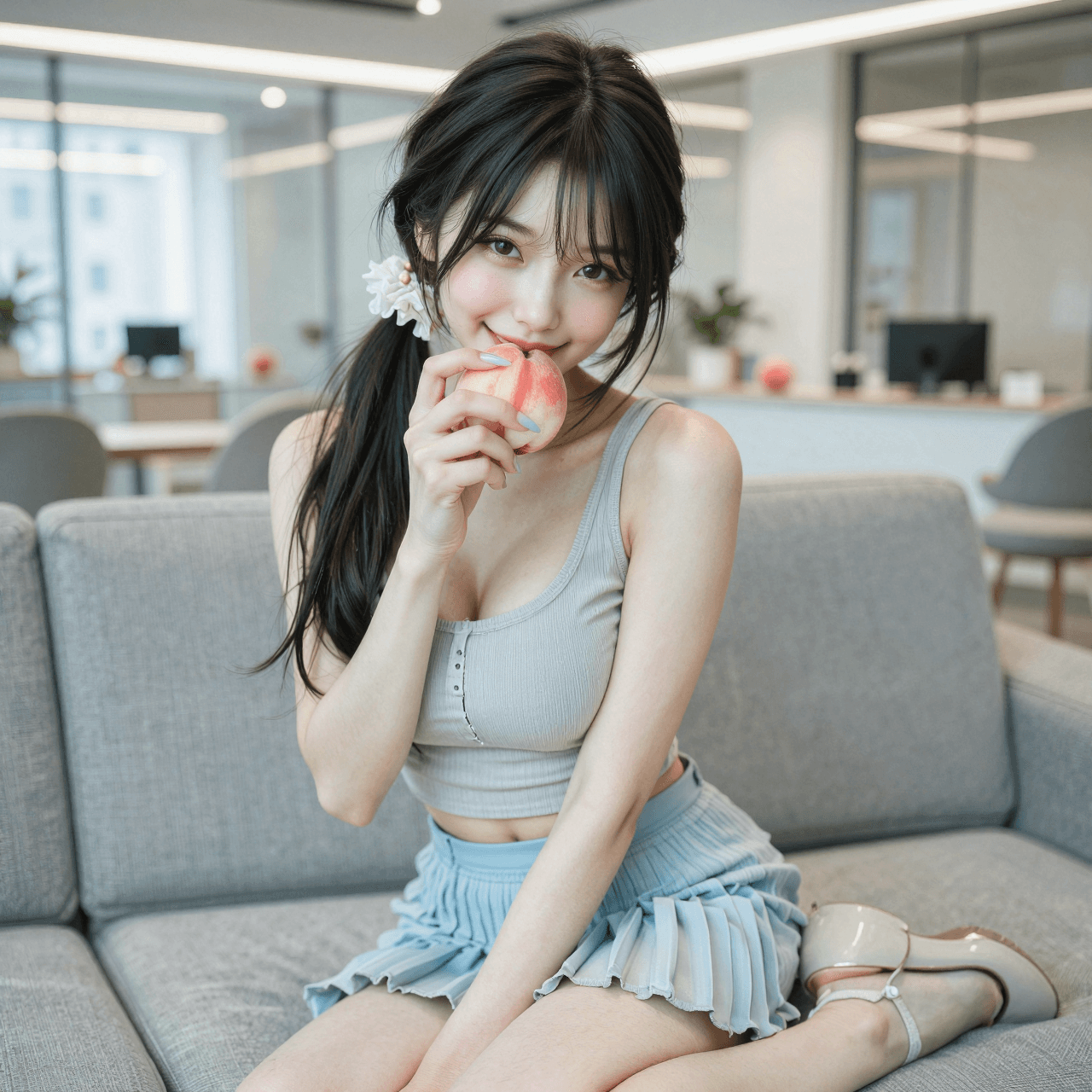 AI generated: A highly detailed, photorealistic, cinematic vertical medium shot of a charming young East Asian wom...