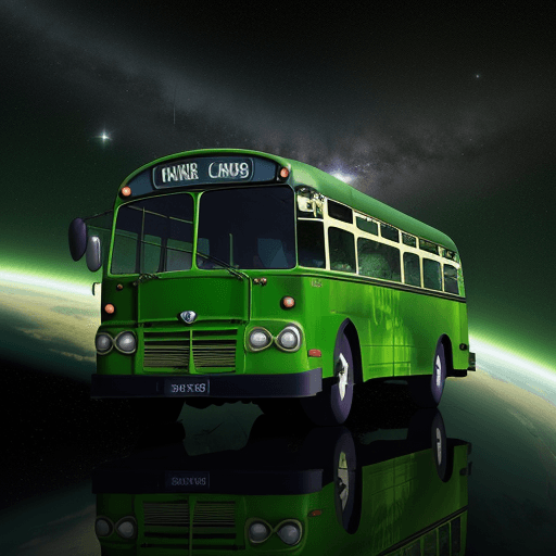 AI generated: a green bus floating in space