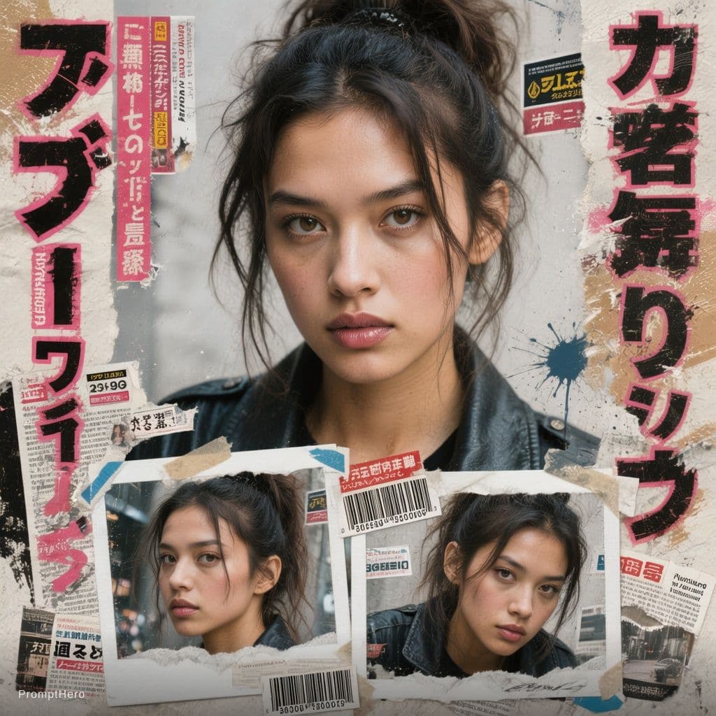 AI generated: Create a bold Y2K Japanese street-editorial collage poster with a clean high-fashion magazine aesthe...