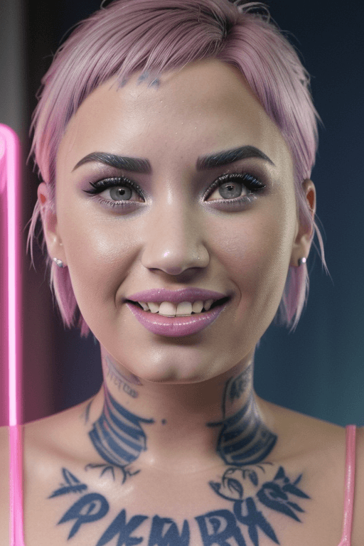 AI generated: Demi Lovato close-up photo, complex, detailed, soft lighting, cinematic UDHD, Soft natural makeup, f...