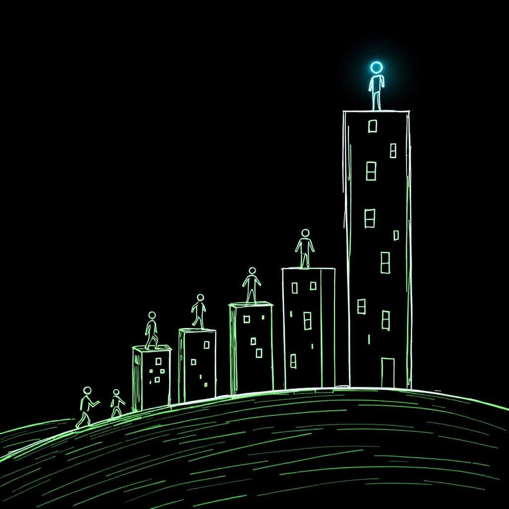 AI generated: scene_type: metaphorical cityscape
style: 2D digital illustration, sketch-inspired, neon on dark bac...