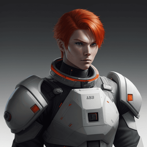 AI generated: a men with red hair in a futuristic suit, front page of art station, orange highlights, human game p...