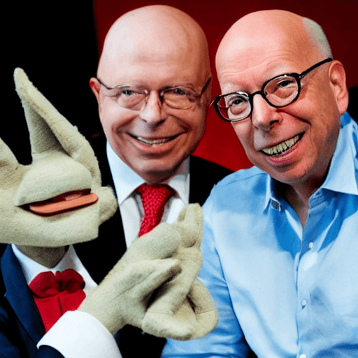 AI generated: Klaus Schwab as a puppeteer