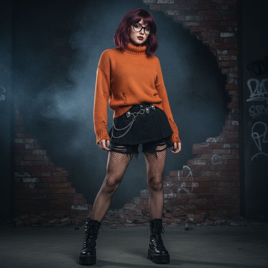 AI generated: Photo full body of a ultra realistic of velma from scooby-doo (20 years), very sultry look, so hot g...