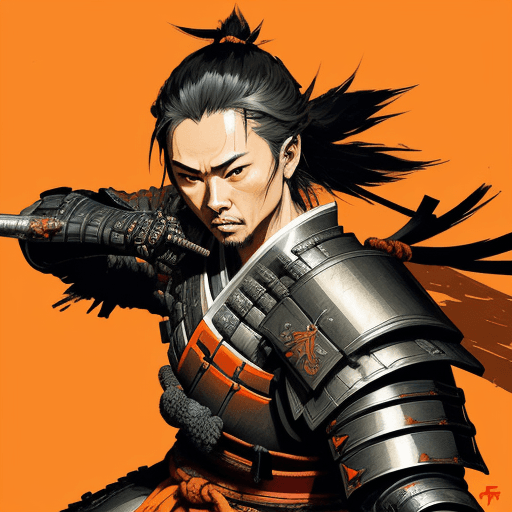AI generated: Samurai in full armor, concept art in the style of Yoji Shinkawa and Dominik Mayer with vibrant colo...