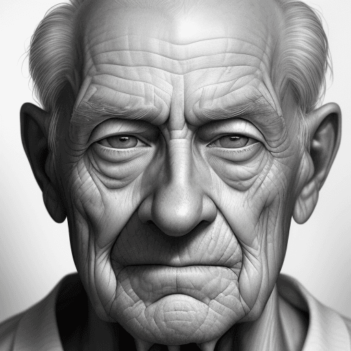 AI generated: A hyper-realistic portrait of an elderly man, capturing every wrinkle, expression line, and nuanced ...