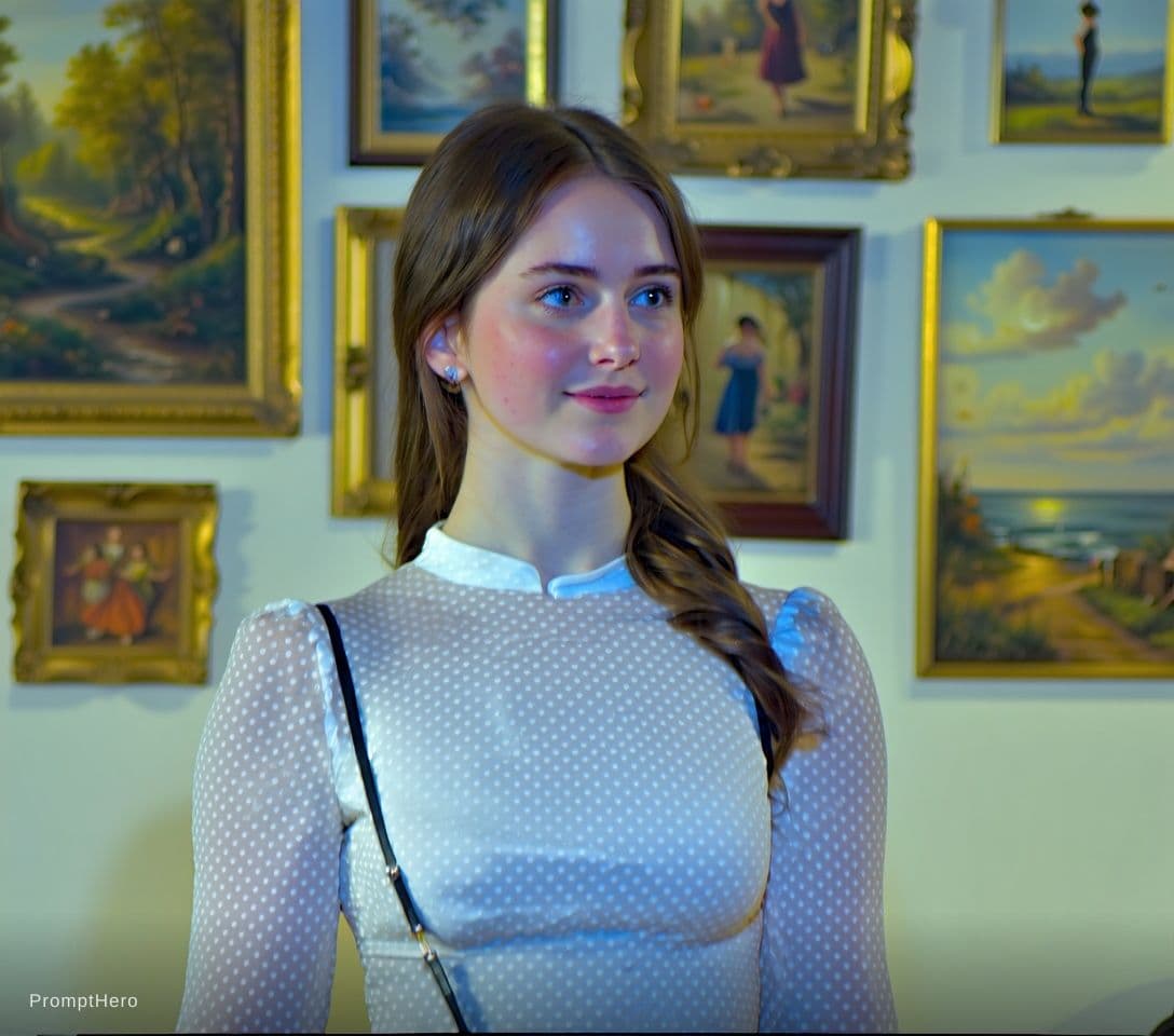 AI generated: Ultra-realistic 8K HD photography with skin detail. The image shows a young woman standing in front ...