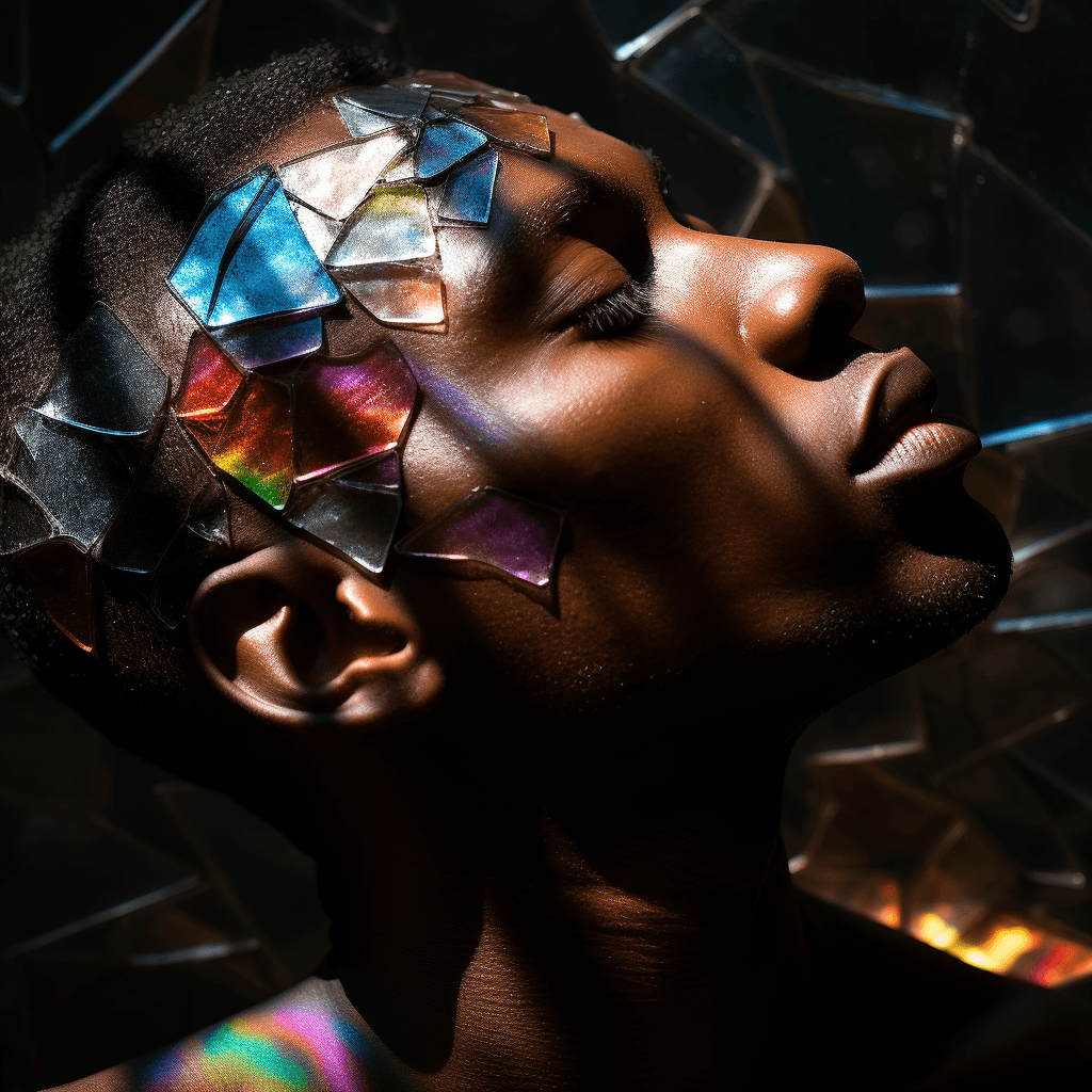 AI generated: pure Delicate Thoughts, Broken Glass effect, man, african american, handsome, no background, stunnin...