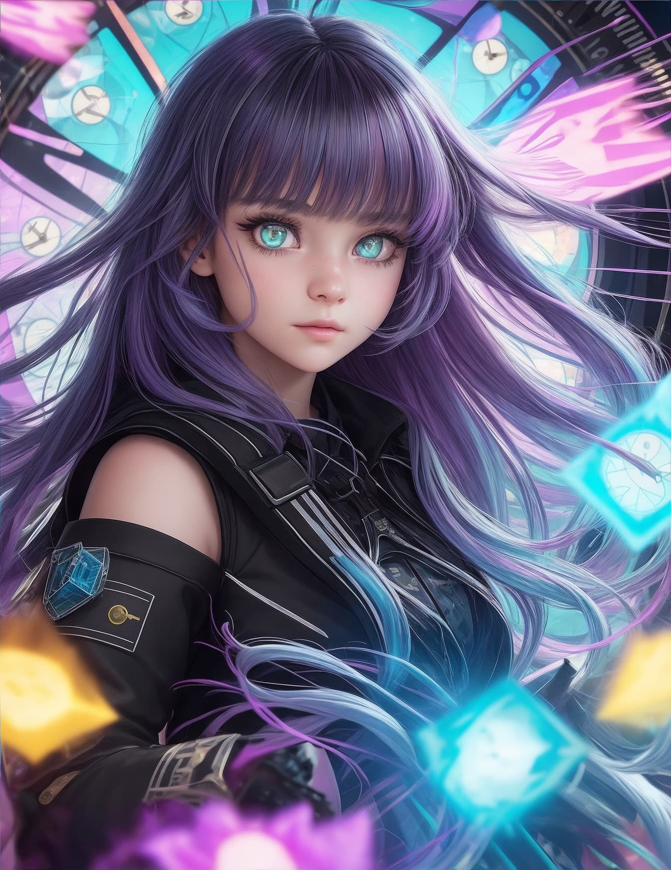 AI generated: ((illustration)), ((floating hair)), ((chromatic aberration)), ((caustic)), lens flare, dynamic angl...