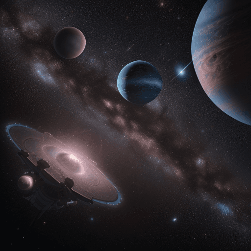 AI generated: a distant galaxy with planets moons nebula stars, space, sci-fi, detailed, hyper-realistic, photorea...