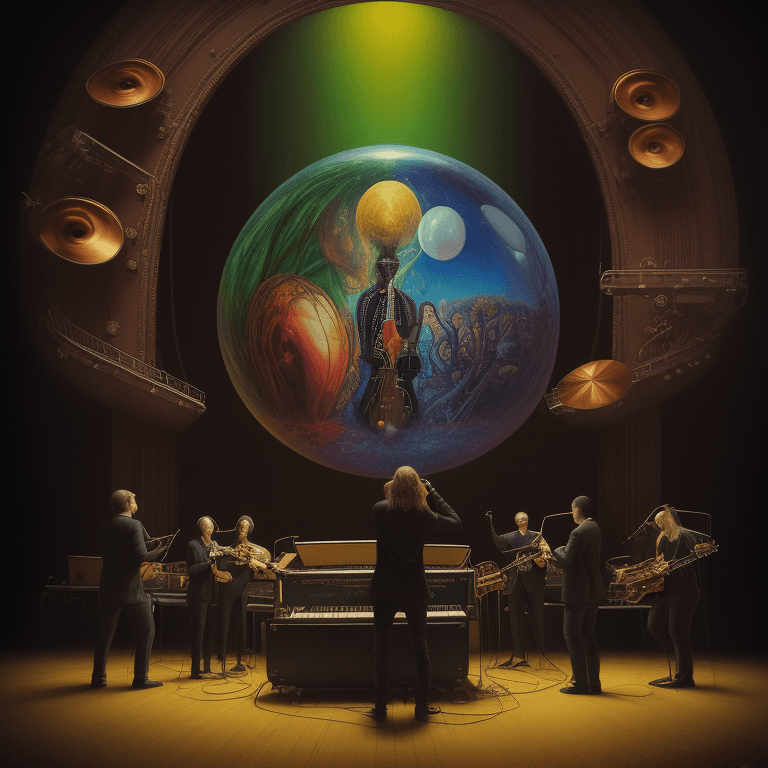 AI generated: music Album cover picture, surreal art oil picture, sound,  concert