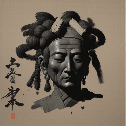AI generated: ancient Kushite Face, black brush painting from China, in the manner of Kazuki Takamatsu, loose comp...