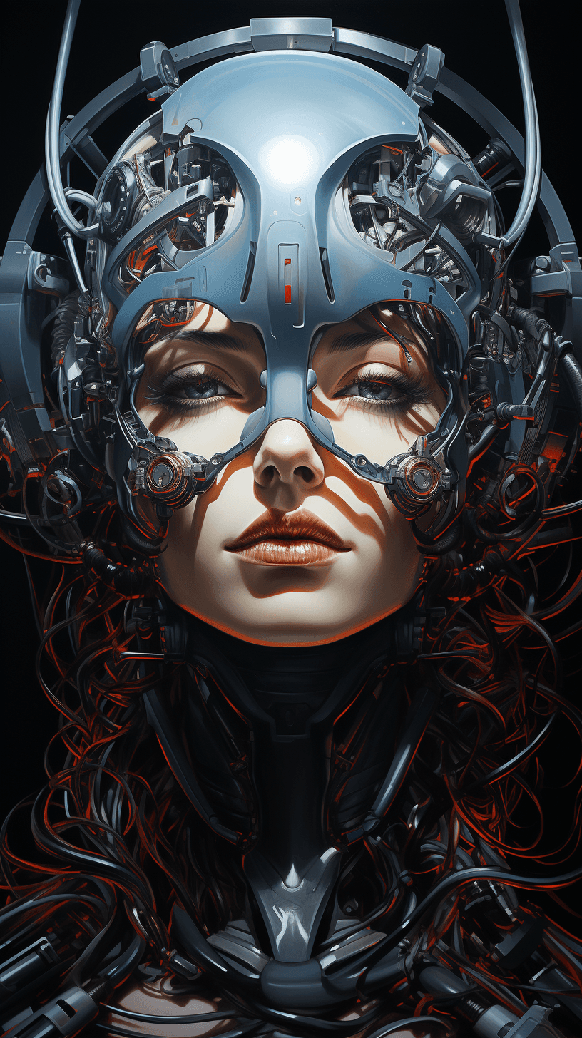 AI generated: cybernetic painting by dandyembeton, in the style of kathrin longhurst, richard bergh, made of liqui...