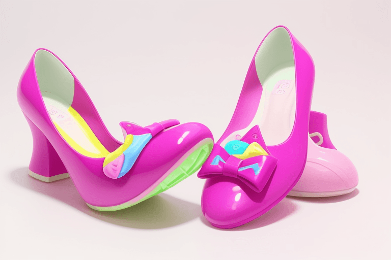 AI generated: Create a Melissa pair of shoe with the Fini candy aesthetic, it must be very fun and colorful. Use t...