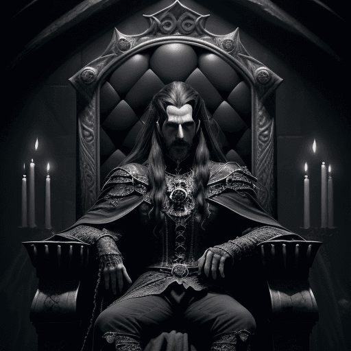 AI generated: Hyper-realistic portrait of Lord Alcaron, the malevolent mage-tyrant, depicted in a brooding castle ...