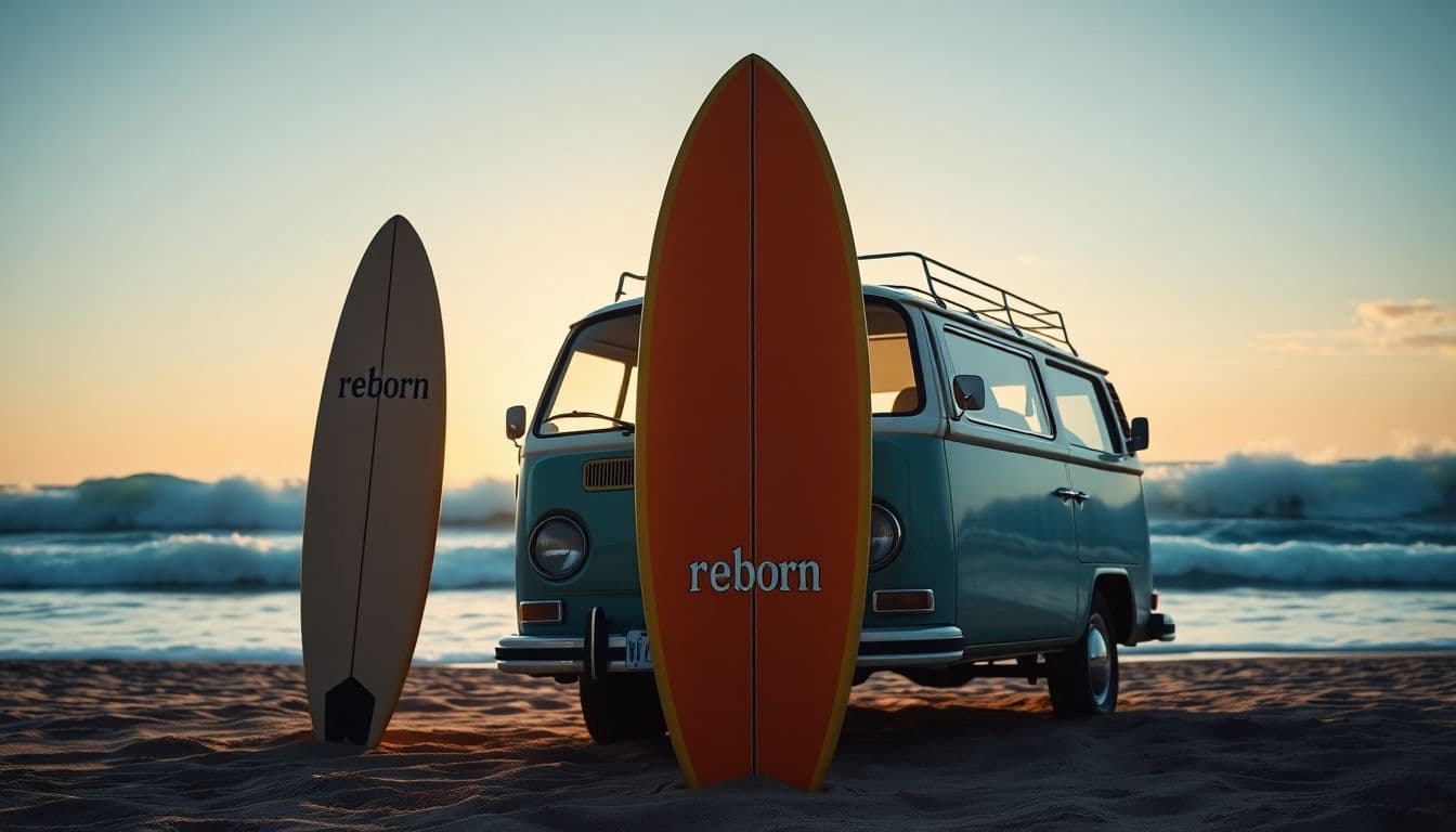 AI generated: A highly detailed distant ,ultra high definition low angle pro photo of surfboards standing in the s...