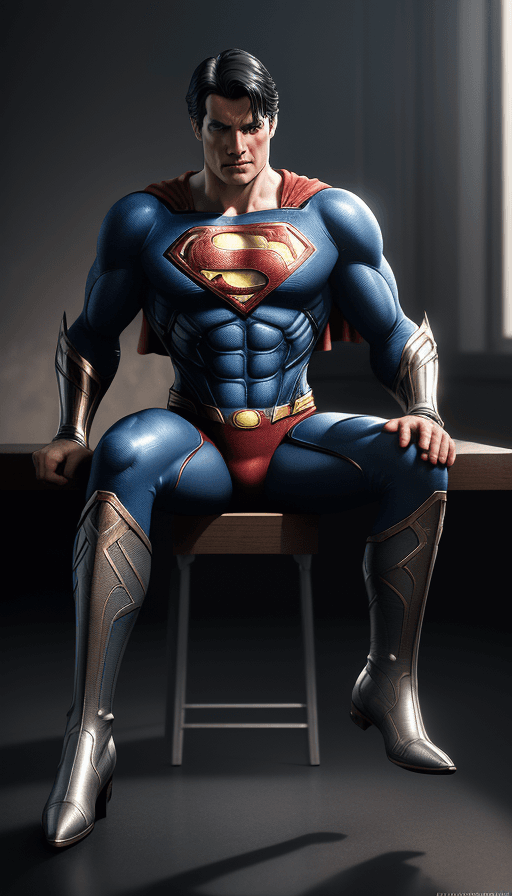AI generated: boots on the table with the design and character of Superman is gold and blue
dark, no watermark,no ...