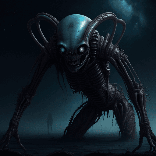 AI generated: Cosmic horror, 8k picture, desolated planet, terrific but horrible creatures, nostalgic feeling, not...
