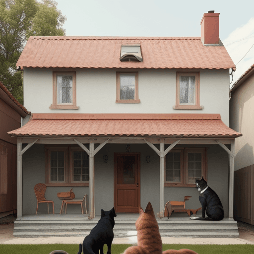 AI generated: house with person in front with a dog and a cat next to them