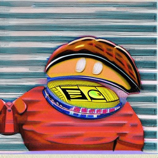AI generated: A man joyfully munching on a very spicy, hot and big taco with a extremely high Scoville count, it m...