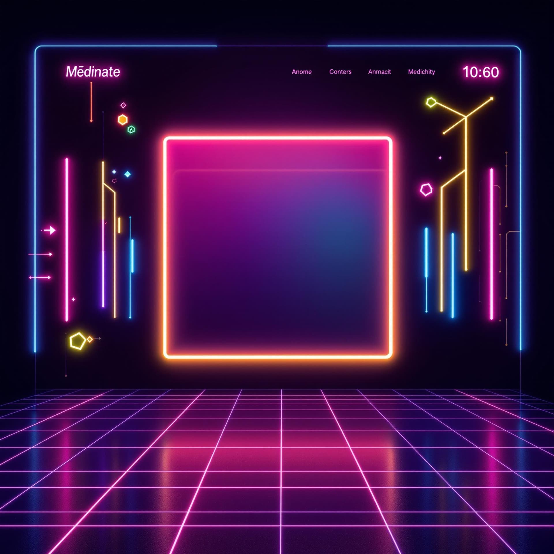 AI generated: A clean, synthwave-themed landing page, neon accents in pink, cyan, and yellow on a dark gradient ba...