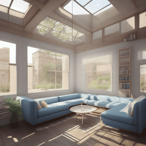 AI generated: High resolution photography interior design, dreamy sunken living room conversation pit, wooden floo...