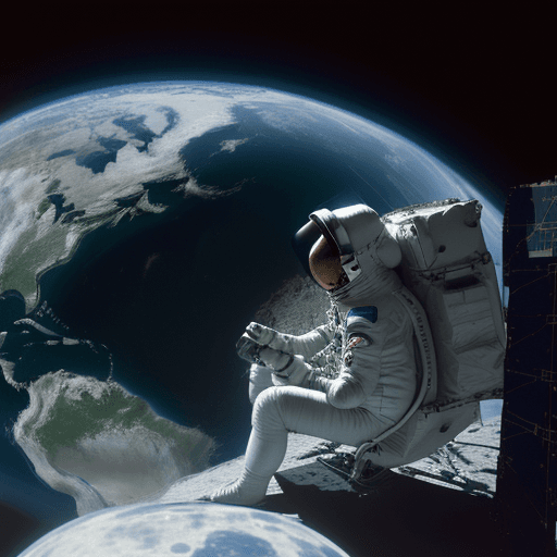 AI generated: a french astronaut looks at the earth from the moon and is questioning