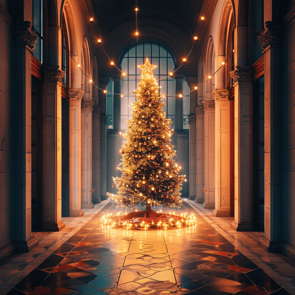 AI generated: Create a conceptual Christmas poster, HDR, hyperrealistic, photorealistic, 32k UHD resolution, white...