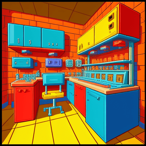 AI generated: nostalgic laboratory, vibrant colors, in pixelart style style, 4k, high definition