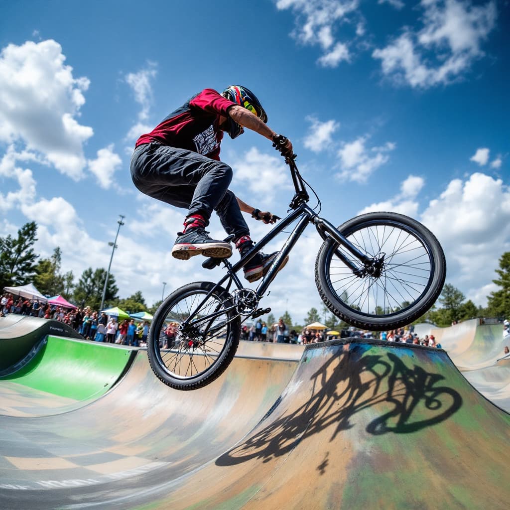 AI generated: photography, sports shooting, dynamic range, in the X-game park, dynamic motion with professional BM...