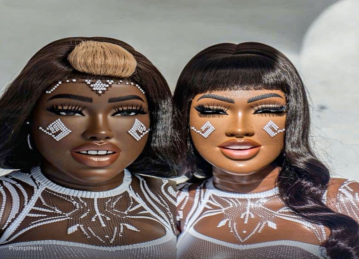 AI generated: 
both has artificial breast.