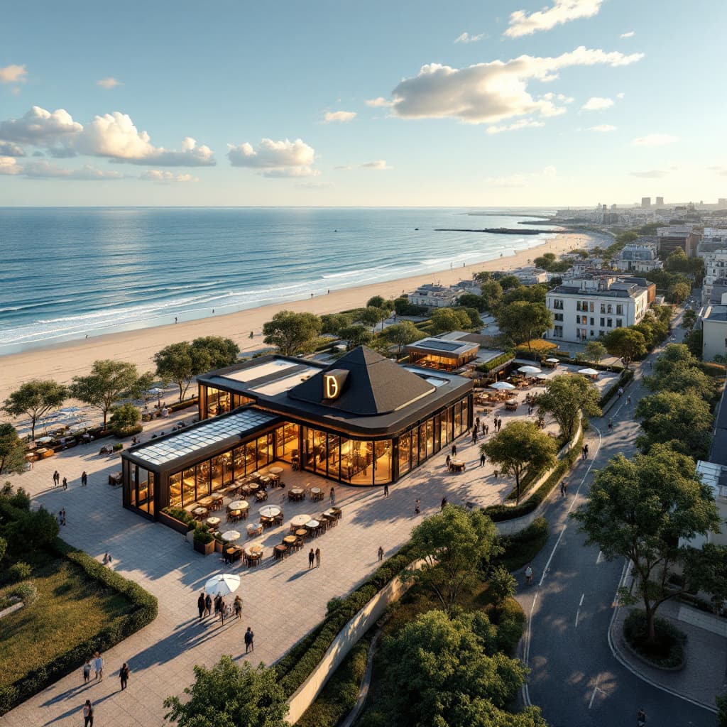 AI generated:  Bird's eye View of  modern Cafe comes restaurant with 3 built structure  with some paris Architectu...