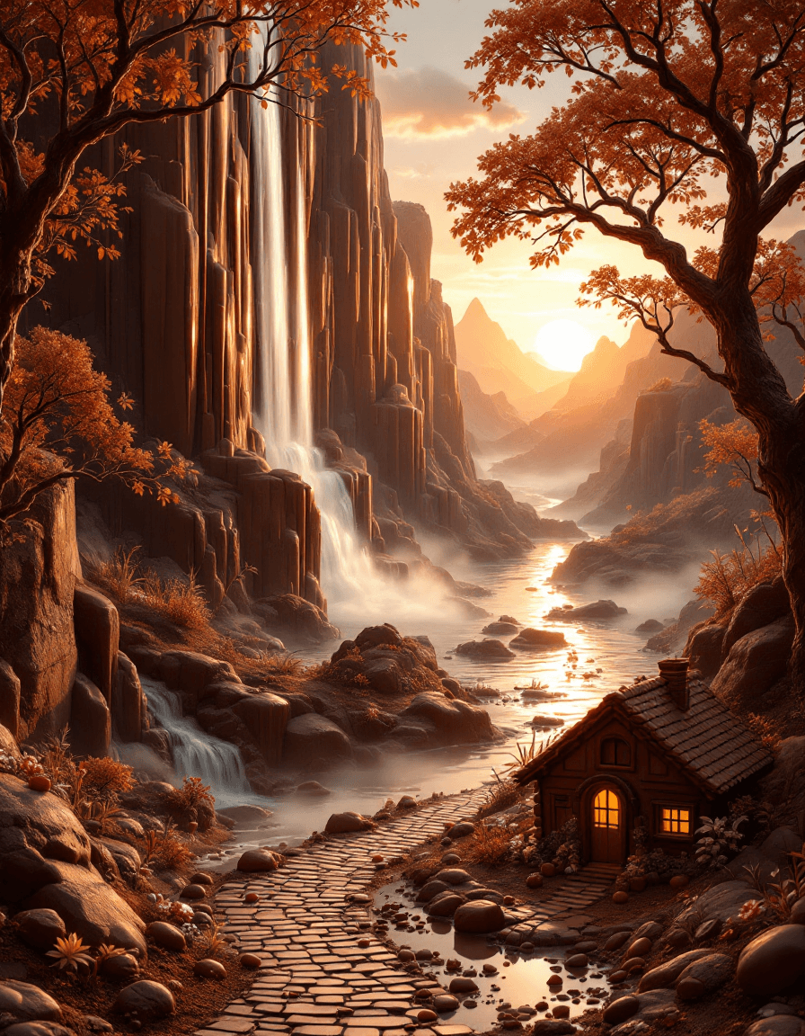 AI generated: An awe-inspiring, photorealistic fantasy landscape where everything is made entirely of chocolate. A...