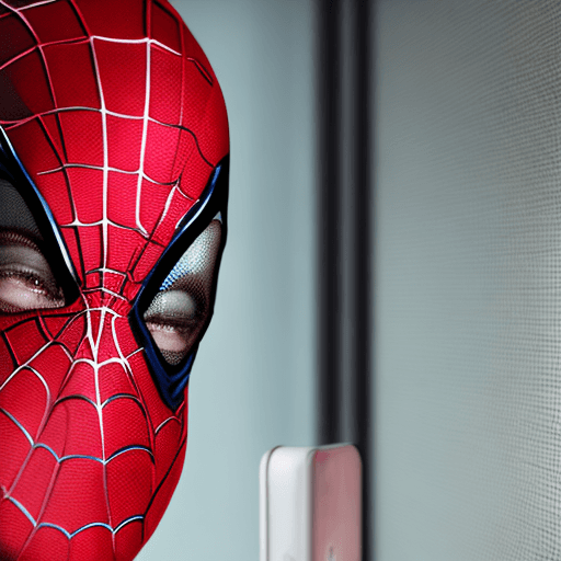 AI generated: hyper-realistic, close-up, attractive woman dressed as spiderman taking a selfie in bathroom, 4k