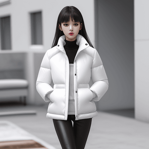 AI generated: girl model white Color  rounded collar down jacket straight lamé stitching lines Minimalist Style Lu...