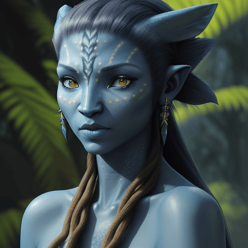 AI generated: Female na'vi character, omatikaya, blue skin, avatar na'vi, james cameron, 2009