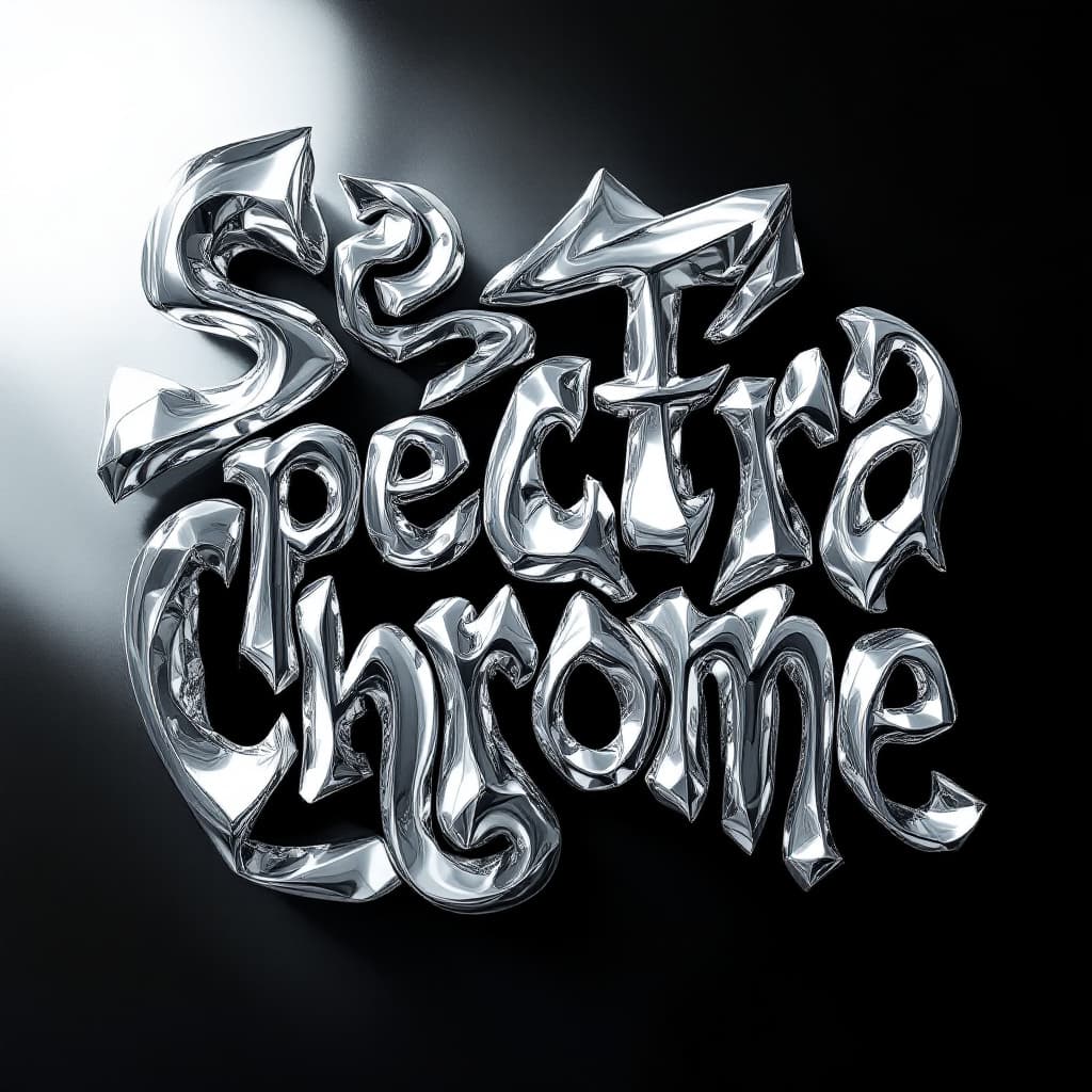AI generated: highly reflective, polished lettering that says (spectra chrome), distorted and twisted into abstrac...