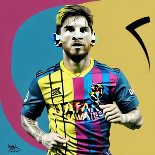 AI generated: Create a striking and bold image of Leonel Messi deep in thought, portrayed in a Neo-Pop Art style. ...